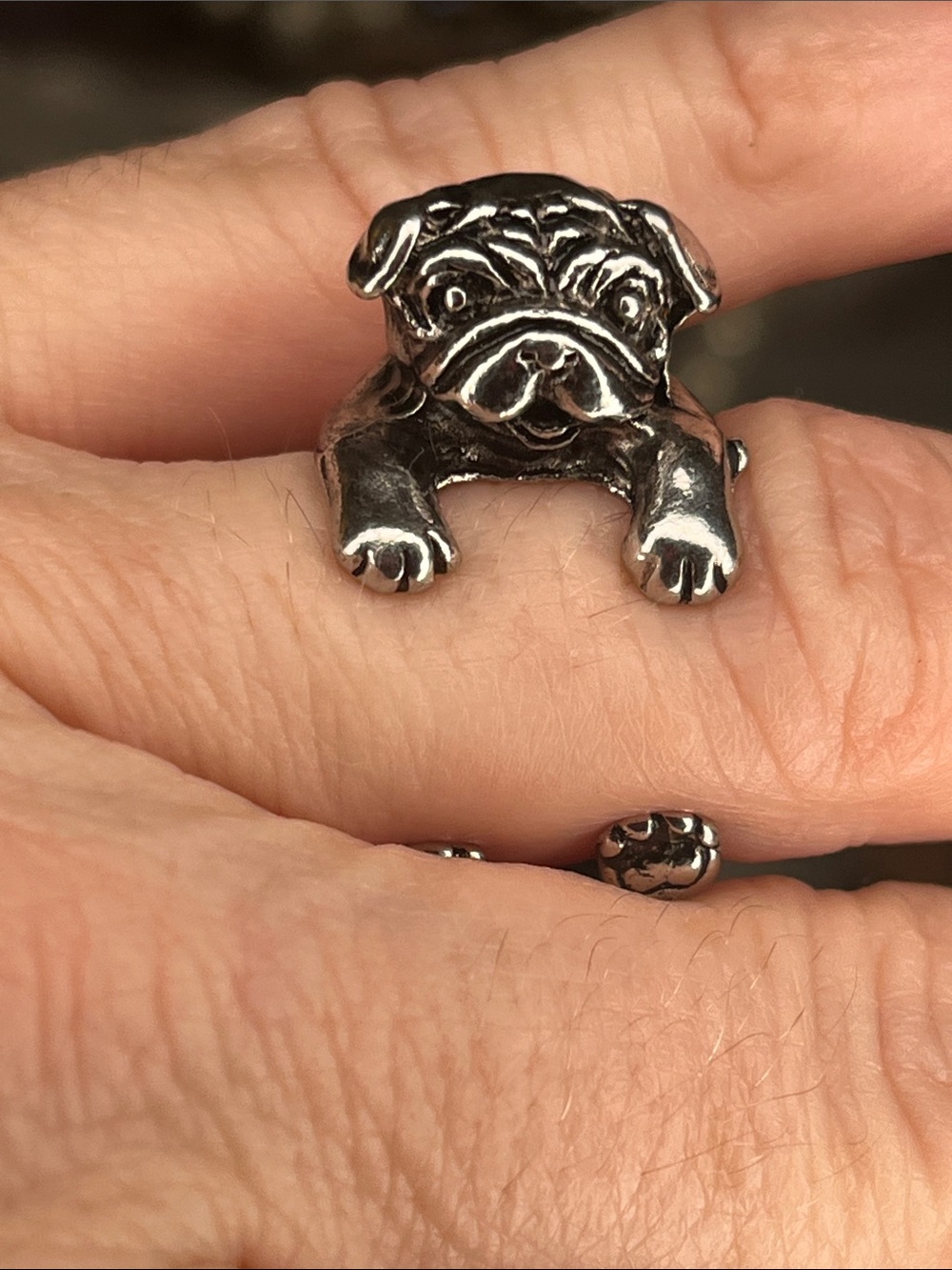 Silver toned Bull dog ring size 6